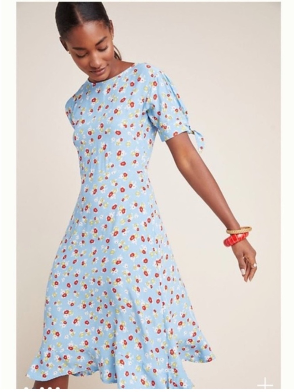 Faithfull the Brand Erin Midi Dress Sky Blue Floral Midi Dress XL